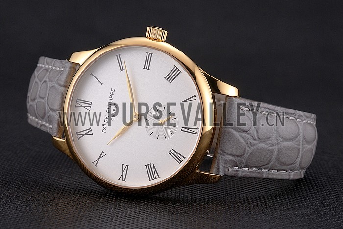 Patek Philippe Calatrava White Dial Gold Case Gray Leather Strap