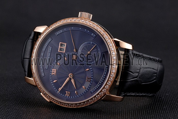 A. Lange & Sohne Little Lange Blue Dial Rose Gold Case Black Leather Strap