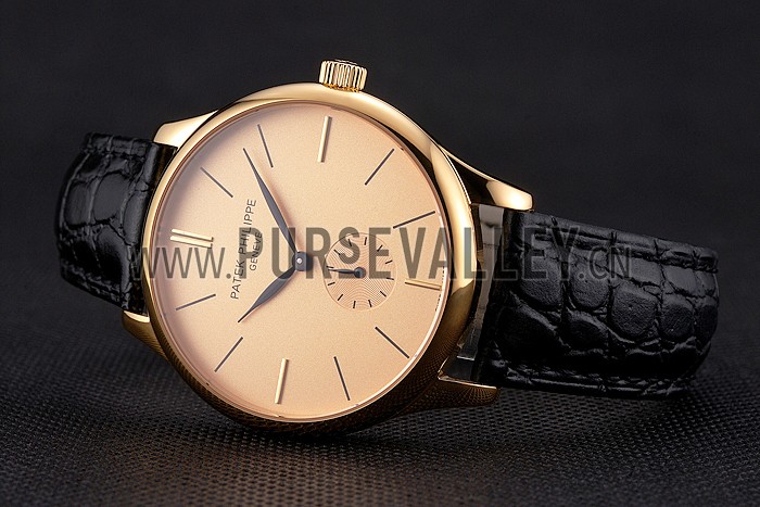Patek Philippe Calatrava Gold Dial Gold Case Black Leather Strap