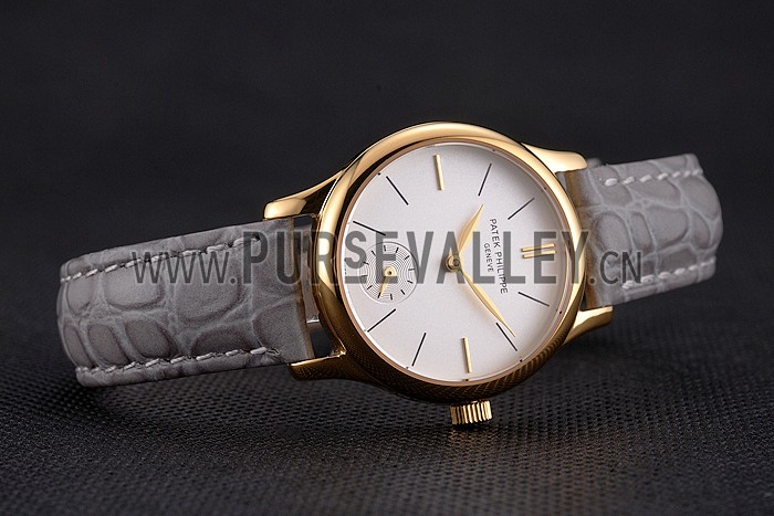 Patek Philippe Calatrava White Dial Gold Case Gray Leather Strap