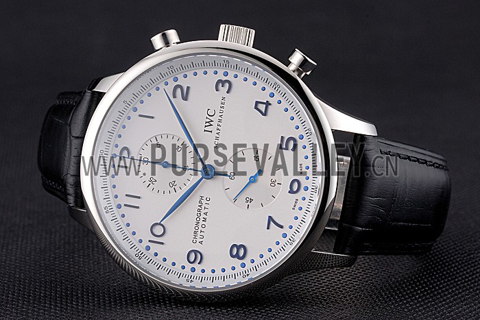 Swiss IWC Portugieser Power Reserve White Dial Stainless Steel Case Black Leather Strap