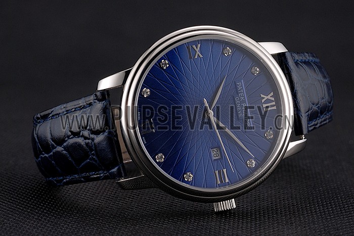 Patek Philippe Calatrava Date Blue Dial Stainless Steel Case Blue Leather Strap