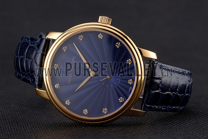 Patek Philippe Calatrava Blue Guilloche Dial Gold Case Blue Leather Strap