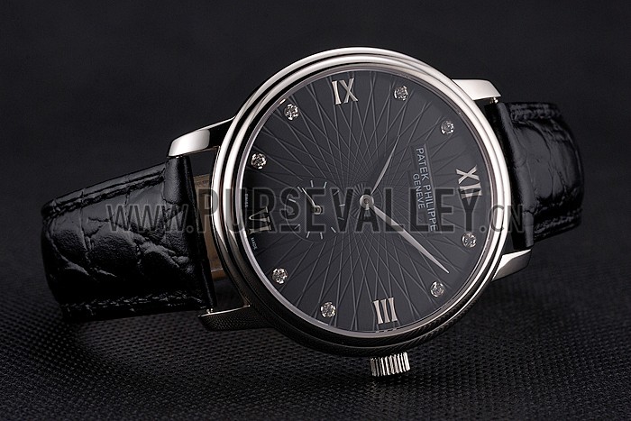 Patek Philippe Calatrava Dark Gray Dial Stainless Steel Case Black Leather Strap