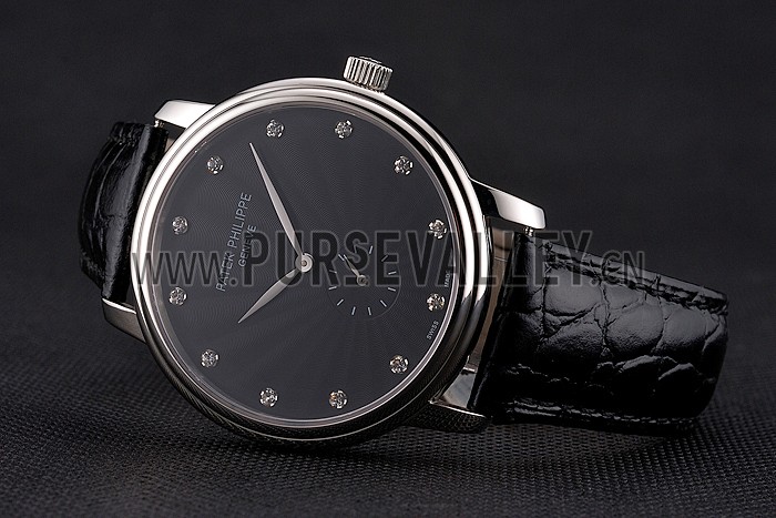 Patek Philippe Calatrava Black Dial Stainless Steel Case Black Leather Strap