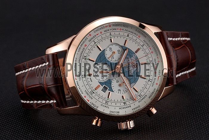 Breitling Chronomat Blue Dial Stainless Steel Case Gold Bezel Blue Leather Strap