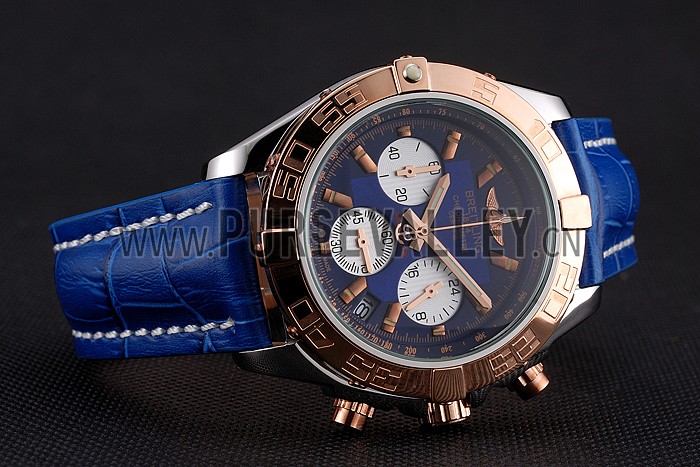 Breitling Chronomat Patrouille De France Blue Dial Stainless Steel Case Blue Leather Strap