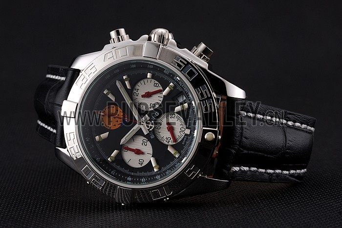 Breitling Chronomat Frecce Tricolori Black Dial Stainless Steel Case Black Leather Strap