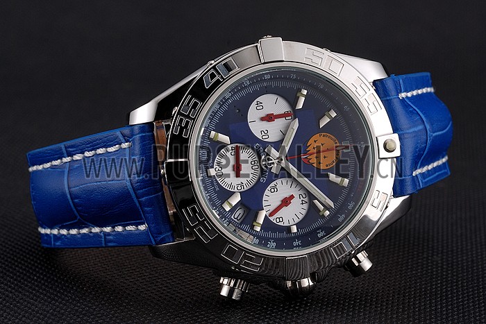 Breitling Chronomat Frecce Tricolori Blue Dial Stainless Steel Case Blue Leather Strap