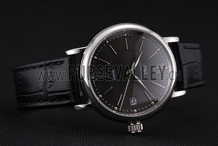 IWC Portofino Dark Gray Dial Stainless Steel Case Black Leather Strap
