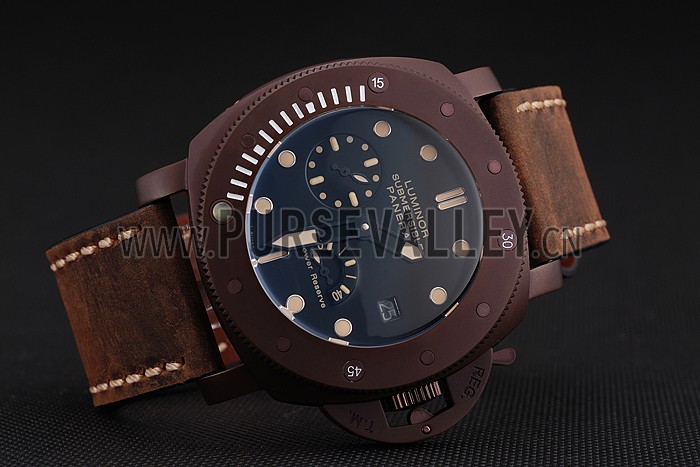 Panerai Luminor Submersible Black Dial Brown Case Brown Leather Strap