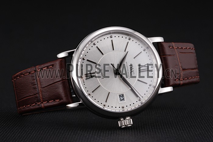 IWC Portofino Silver Dial Stainless Steel Case Brown Leather Strap