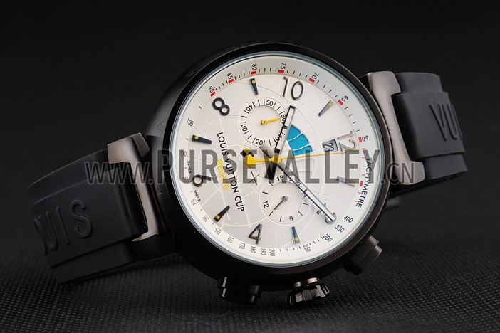 Louis Vuitton Tambour LV Cup Regate White Dial Black PVD Case Black Rubber Strap