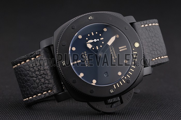 Panerai Luminor Submersible Black Dial Black Case Black Leather Strap
