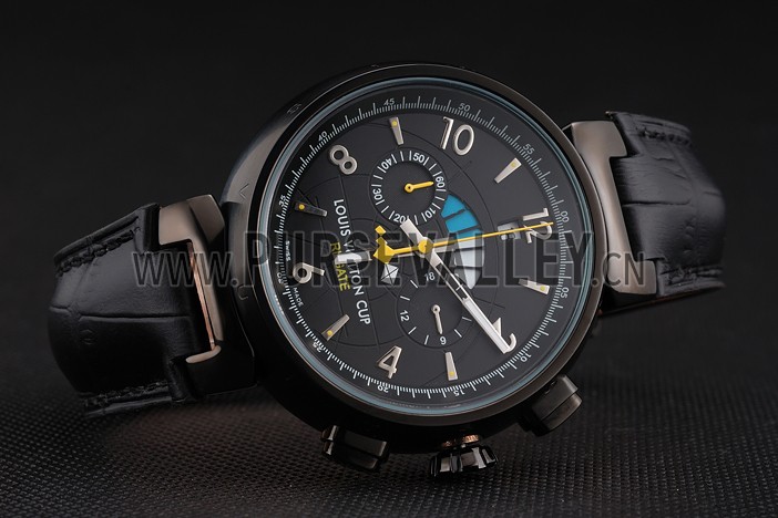 Louis Vuitton Tambour LV Cup Regate Black Dial Black PVD Case Black Leather Strap