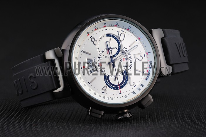 Louis Vuitton Tambour Essential Voyagez White Dial Black Case Black Rubber Strap