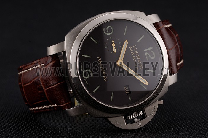 Swiss Panerai Luminor Marina 1950 3 Days Brown Dial Stainless Steel Case Brown Leather Strap