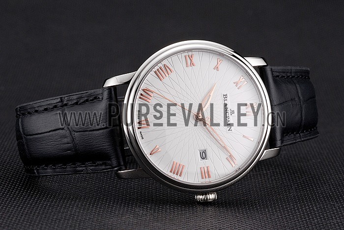 Blancpain Villeret Ultra Slim White Groved Dial Gold Numerals Stainless Steel Case Black Leather Strap