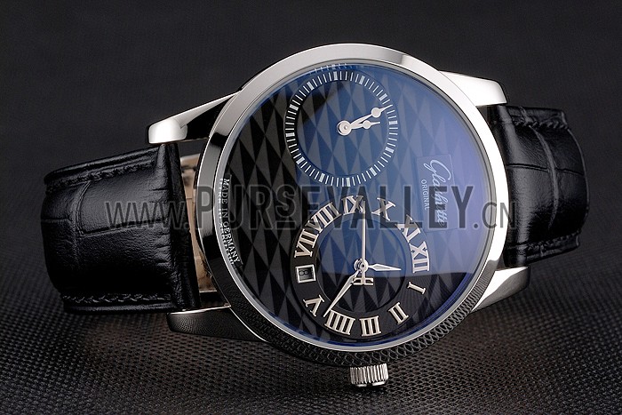 Glashutte Original Black Dial Stainless Steel Case Black Leather Strap