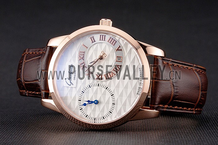 Glashutte Original Silver Dial Rose Gold Case Brown Leather Strap