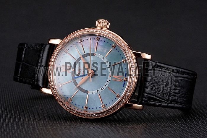 IWC Portofino Day And Night Pearl Dial Rose Gold Case Black Leather Strap