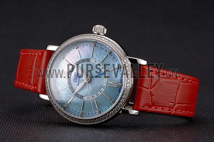 IWC Portofino Day And Night Pearl Dial Stainless Steel Case Red Leather Strap