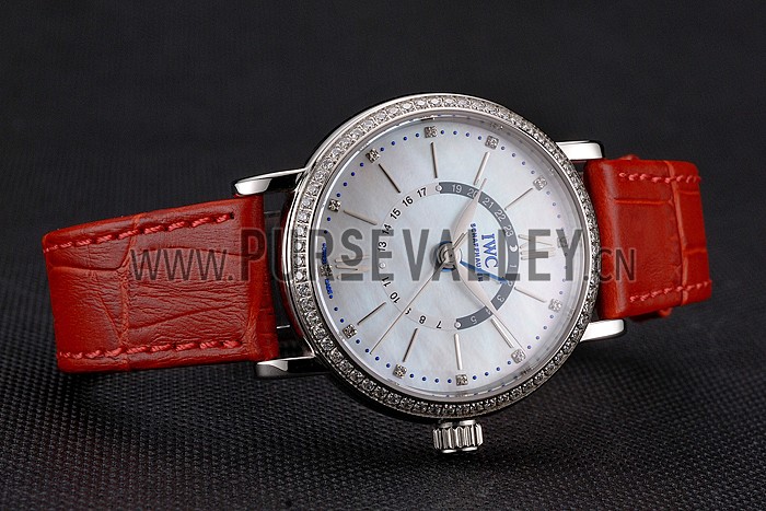 IWC Portofino Day And Night White Dial Stainless Steel Case Red Leather Strap