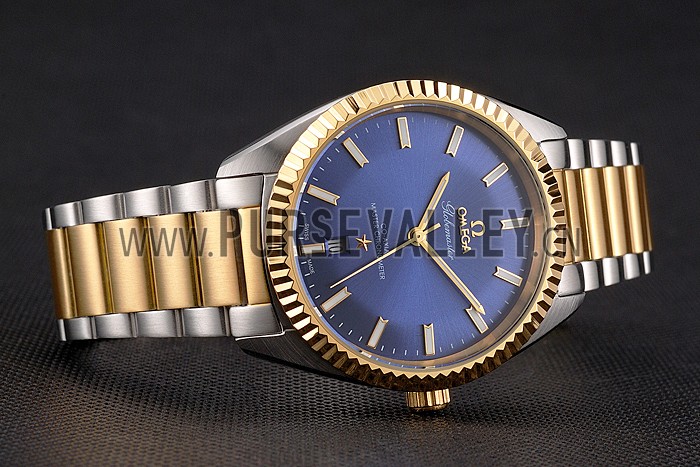Omega Globemaster Blue Dial Stainless Steel Case Gold Bezel Two Tone Bracelet