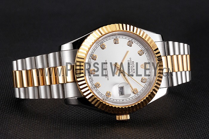 Swiss Rolex Datejust White Dial Gold Bezel Stainless Steel Case Two Tone Bracelet