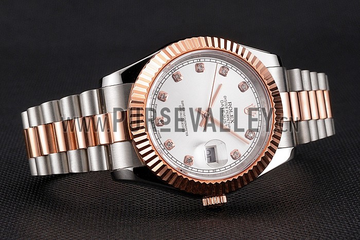 Swiss Rolex Datejust White Dial Rose Gold Bezel Stainless Steel Case Two Tone Bracelet