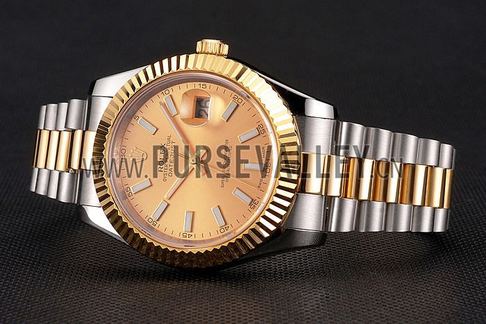 Swiss Rolex Datejust Gold Dial Gold Bezel Stainless Steel Case Two Tone Bracelet