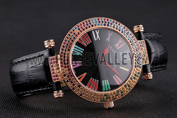 Franck Muller Double Mistery 4 Saisons Black Dial Rose Gold Case Black Leather Strap