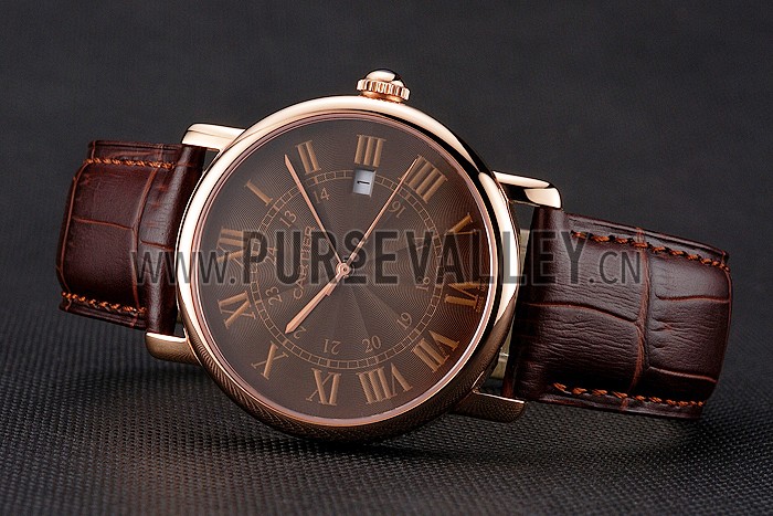 Cartier Ronde Solo Brown Dial Rose Gold Case Brown Leather Strap