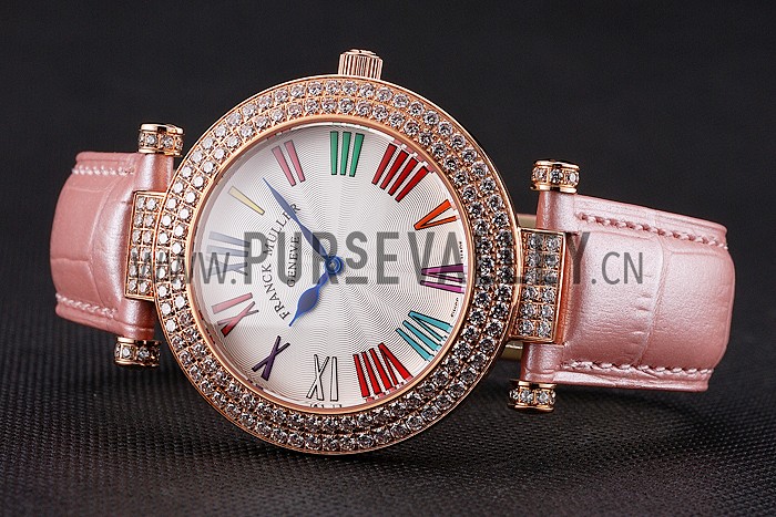 Franck Muller Double Mistery Ronde White Dial Rose Gold Case Light Pink Leather Strap