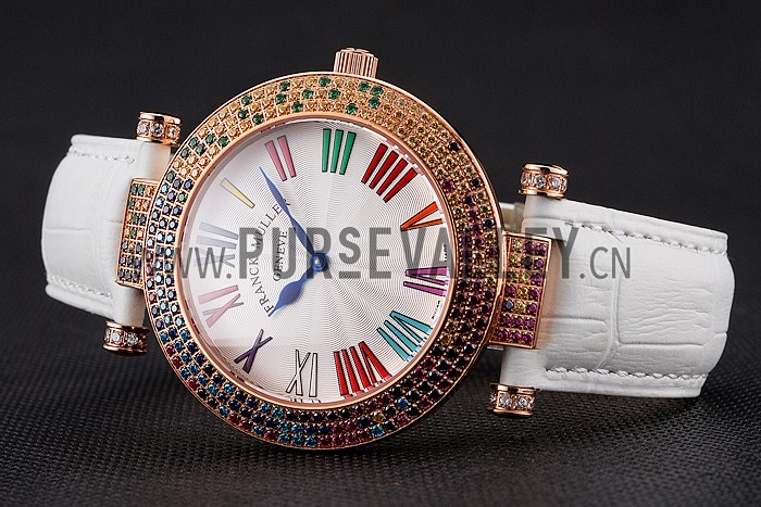 Franck Muller Double Mistery 4 Saisons White Dial Rose Gold Case White Leather Strap