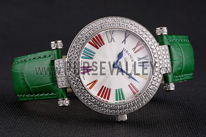 Franck Muller Double Mistery Ronde White Dial Stainless Steel Case Green Leather Strap