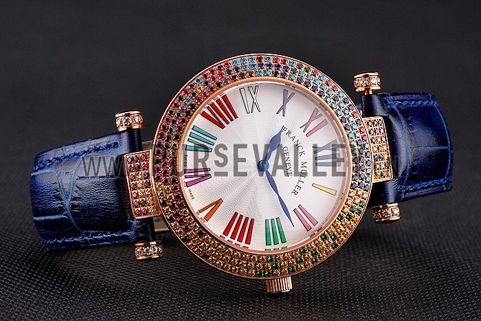 Franck Muller Double Mistery 4 Saisons White Dial Rose Gold Case Blue Leather Strap