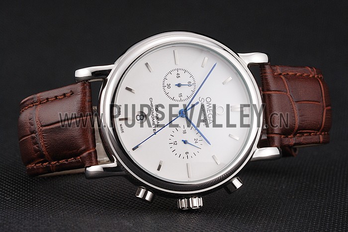 Omega Seamaster Vintage Chronograph White Dial Stainless Steel Case Brown Leather Strap