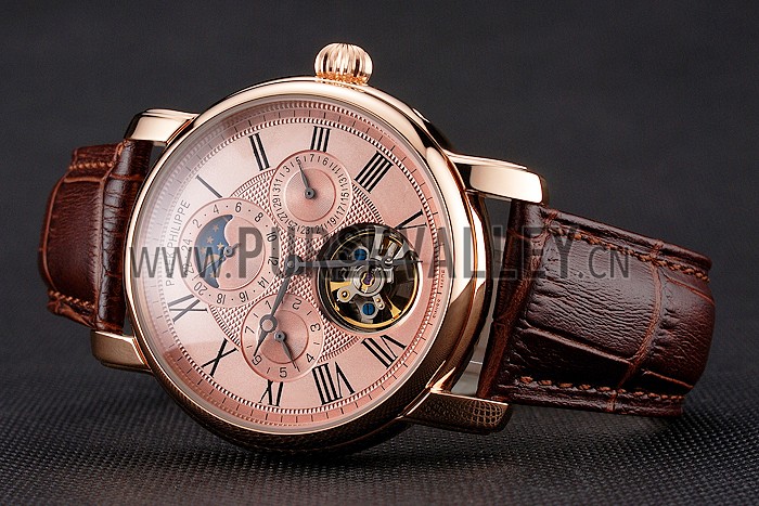 Patek Philippe Grand Complications Moonphase Perpetual Calendar Tourbillon Rose Gold Case And Dial Brown Leather Strap