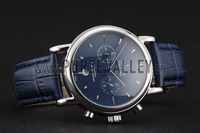 Omega Seamaster Vintage Chronograph Blue Dial Stainless Steel Case Blue Leather Strap