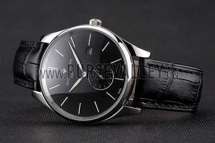 Patek Philippe Calatrava Date Black Dial Stainless Steel Case Black Leather Strap