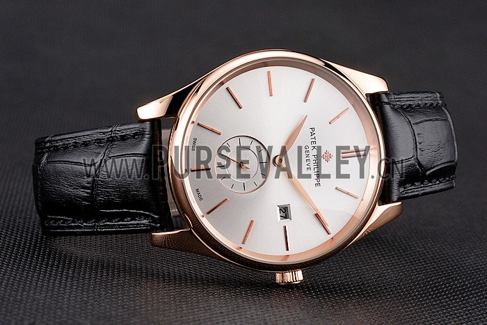 Patek Philippe Calatrava Date White Dial Rose Gold Case Black Leather Strap