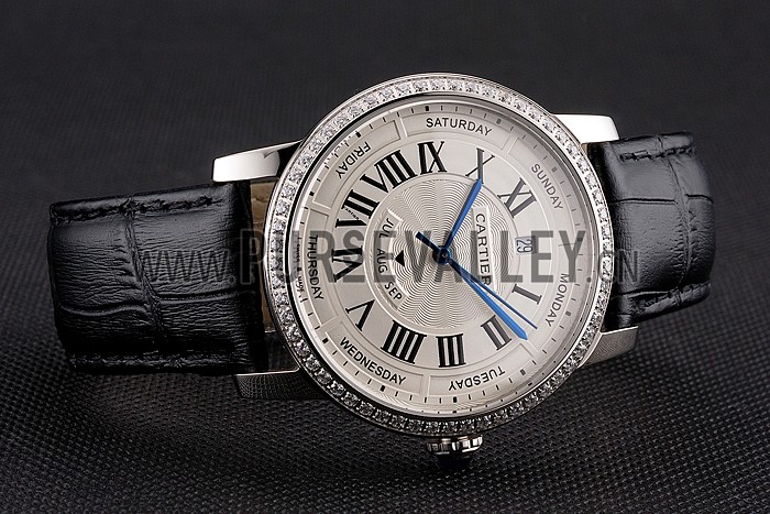 Swiss Cartier Ballon Bleu GMT Silver Dial Rose Gold Case Brown Leather Strap