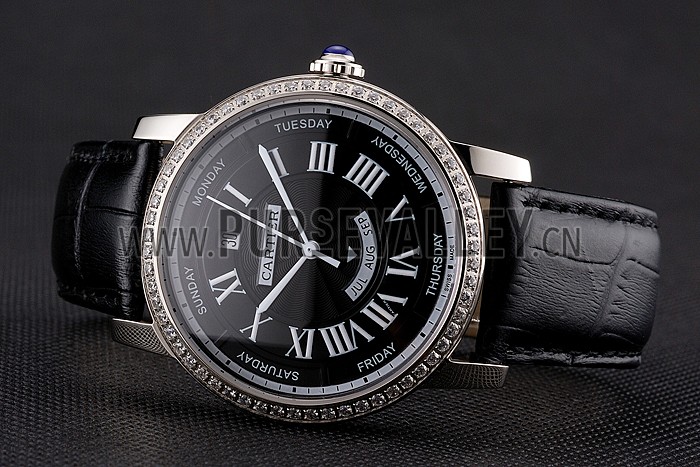 Swiss Cartier Ballon Bleu GMT Silver Dial Stainless Steel Case Black Leather Strap