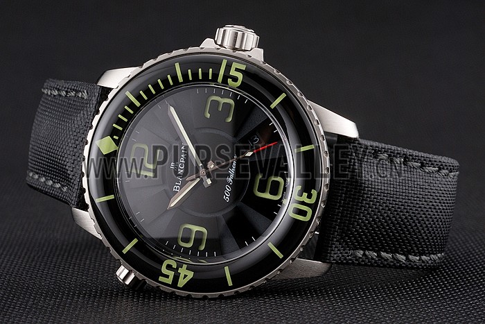 Swiss Blancpain 500 Fathoms Black Dial Stainless Steel Case Black Canvas Strap