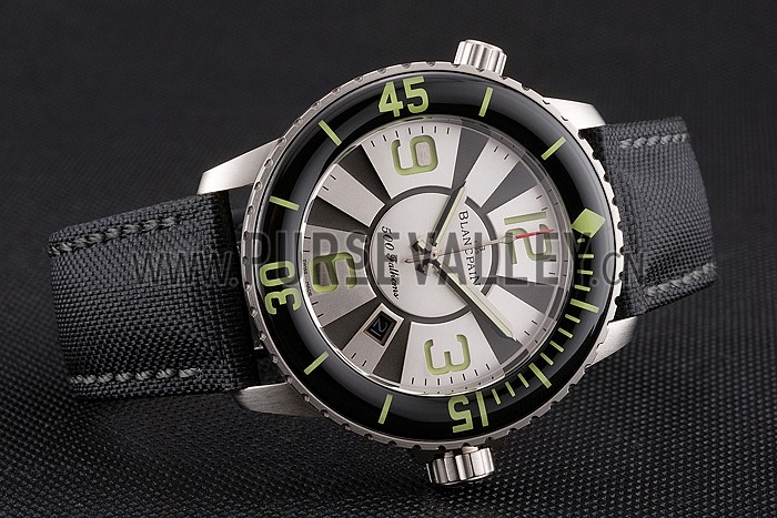 Swiss Blancpain 500 Fathoms Silver Dial Stainless Steel Case Black Canvas Strap