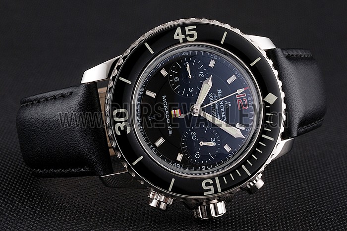 Swiss Blancpain Air Command Monaco YS Black Dial Stainless Steel Case Black Leather Strap