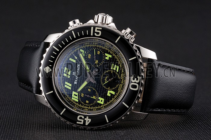 Swiss Blancpain Fifty Fathoms Flyback Chronograph Carbon Fiber Dial Stainless Steel Case Black Leather Strap