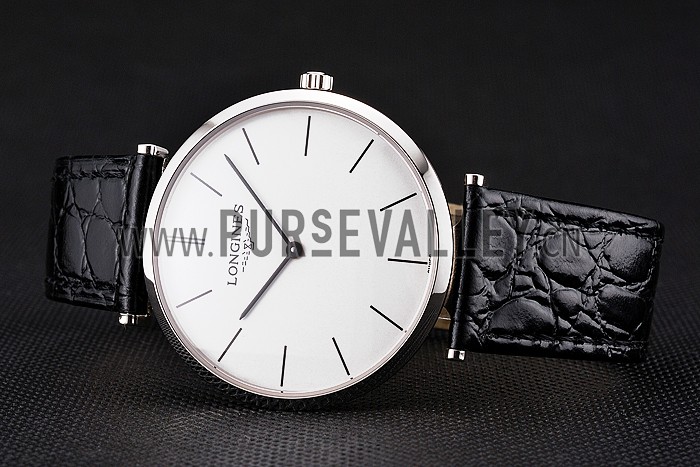 Swiss Longines Grande Classique White Dial Stainless Steel Case Black Leather Strap