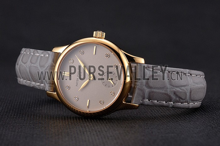 Patek Philippe Calatrava Gray Dial Diamond Markings Gold Case Gray Leather Strap